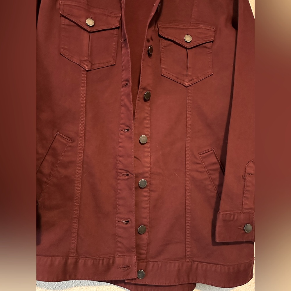 Liverpool Los Angeles Burgundy Blush Denim Jacket Size M Button-Up Pockets NWOT - Picture 7 of 15